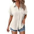 thumbnail image 3 of TTUHYWXI Womens Gauze Shirts Button Down Dress Shirts Casual Short Sleeve Textured Collared Summer Work Blouse Camping Clothes (Beige, L), 3 of 9