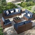 thumbnail image 3 of ELPOSUN 9 Pieces Patio Furniture Set All Weather Outdoor Sectional Sofa, Outdoor Modern Sectional Furniture Wicker Couch with Glass Coffee Table, Thicken Navy Blue Cushions, Water Resistant, 3 of 8