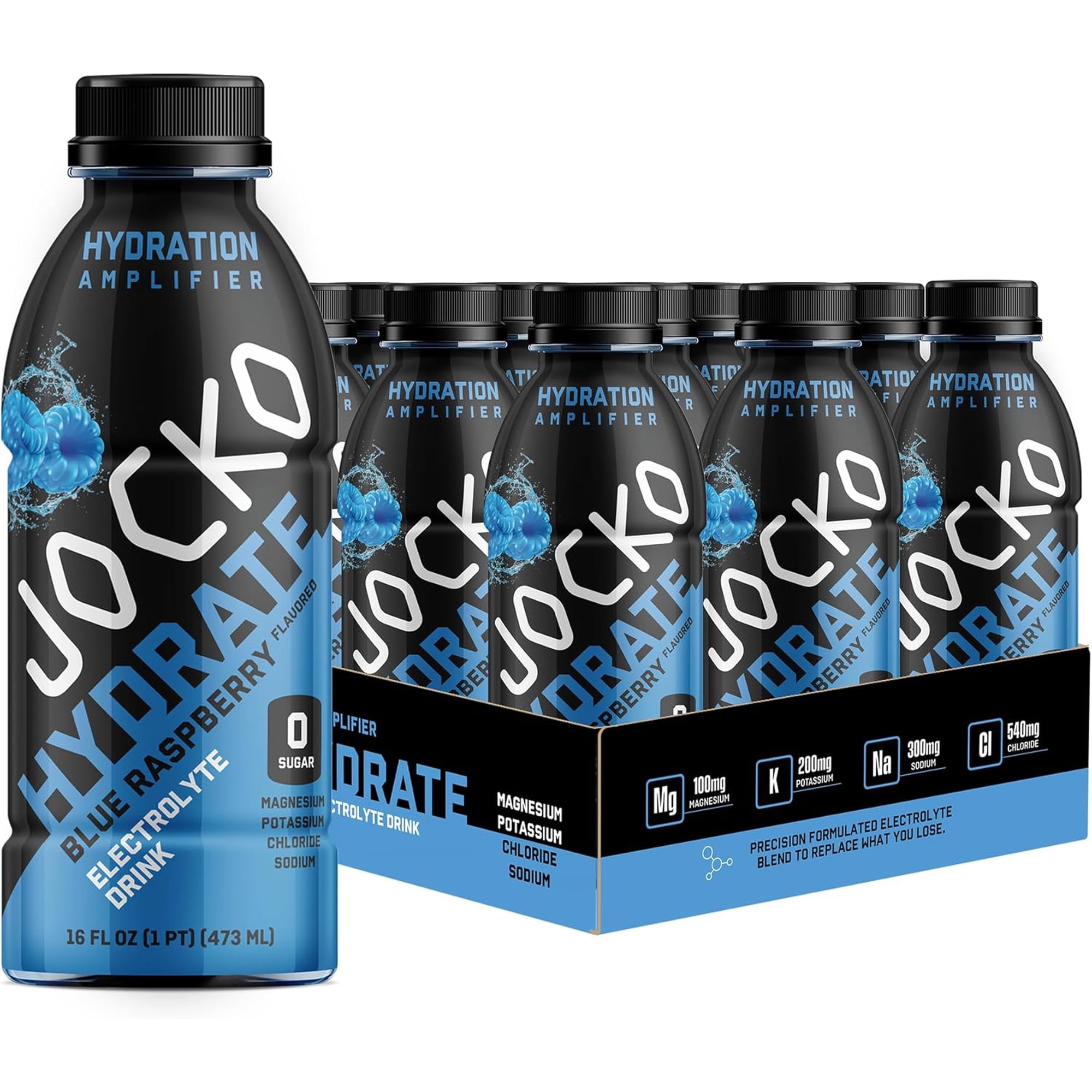Jocko Fuel Hydrate Electrolyte Drinks - Sports Drink Hydration, Blue Raspberry 16 Oz (12 Pack)