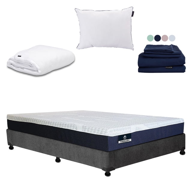 Colchón Matrimonial Spring Air Therapy + Box + Almohada One + Protector Cloud + Sabanas Softy
