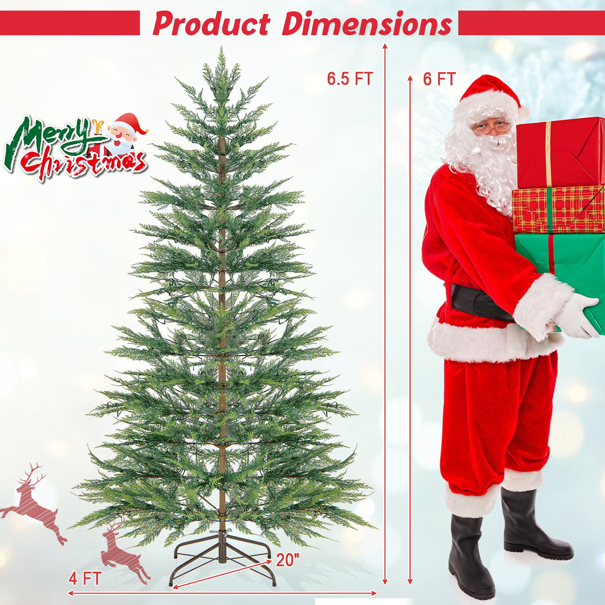 Gymax 6.5-Foot Pre-Lit Artificial Christmas Tree with Warm White Lights photo 3