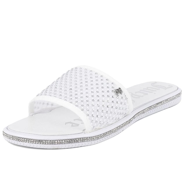 Sandalias Slide Juicy Couture Luxe Flats con diamantes de imitación blancos para mujer
