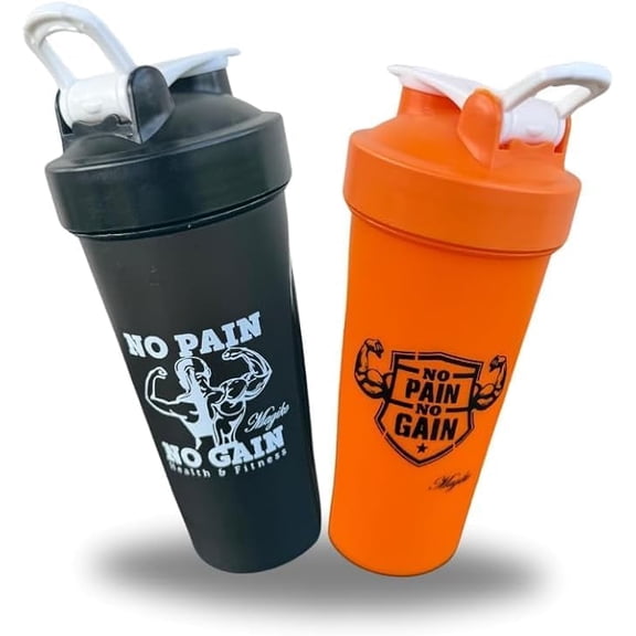 Magiko Motivational Protein Shaker, 2-Pack 28oz Nutrition Water Bottle, Black/Orange