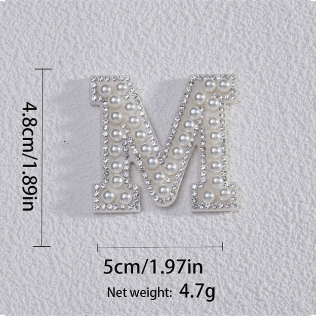 BUYISI New A-Z Silver Pearl Rhinestone English Letter Patches For Clothes Bride Iron On Stickes 3-D Handmade Beaded Stripe Name Badge M