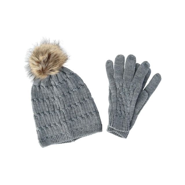 CTM® Bonnet en Tricot avec Pompon et Ensemble de Gants Assortis (Femmes)