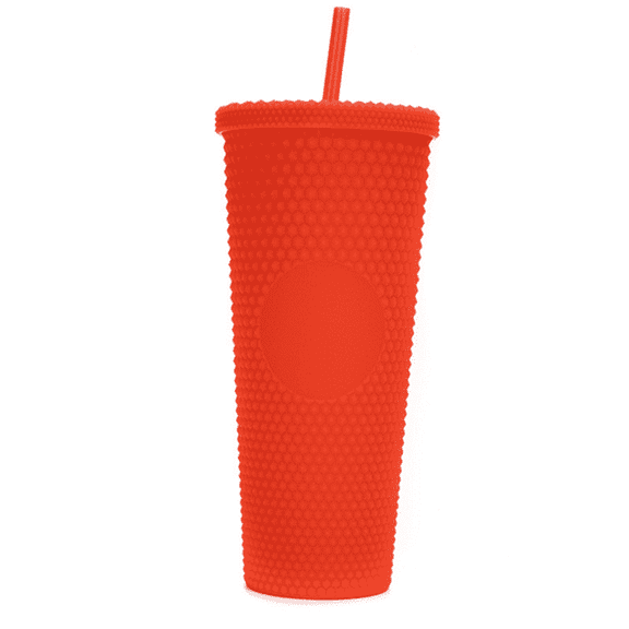 24oz/710ml Orange Studded Tumbler with St and Lid, Reusable Double Wall Studded Cup Iced Coffee Cups with Lids, BPA Free Acrylic Travel Tumbler Water Cup by GIXUSIL