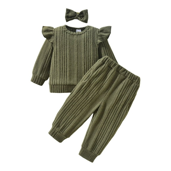 Ulanda Toddler Baby Girl Clothes Fall Winter Sweatsuit Sweatshirt Sweat Pant Sets Outfits Girls Clothing (Army Green, 9-12 Months)