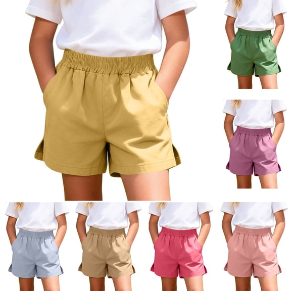 Asxite Toddler Shorts Casual Loose Breathable Fashion Solid Linen Slit Sweatpants for 12M-11Y