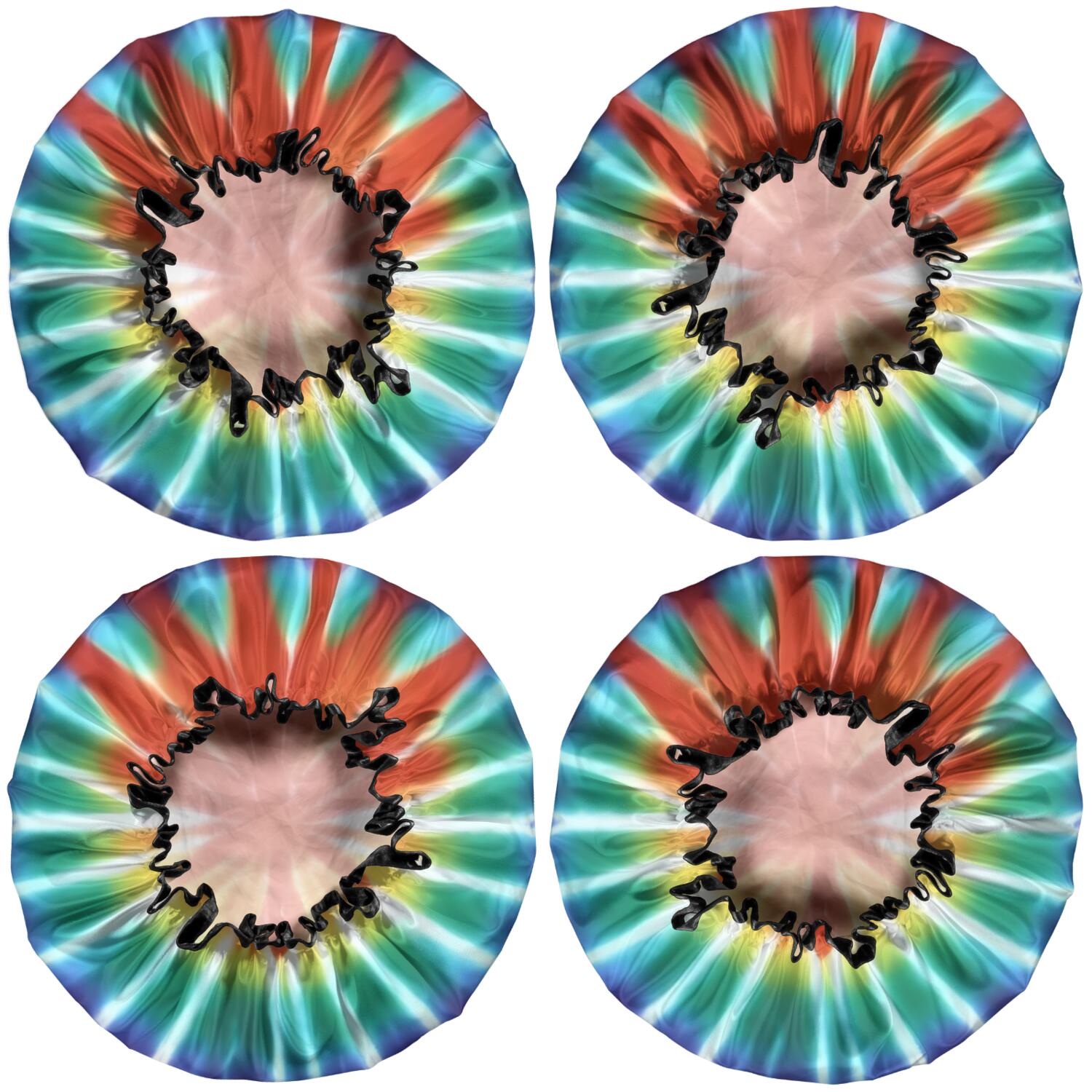 Shower Caps,Colorful Rainbow Tie Dye Spiral Pattern Waterproof Shower Cap for Women 4 Pieces,Double Reusable Hair Cover for Shower PEVA Elastic Stretch Hem