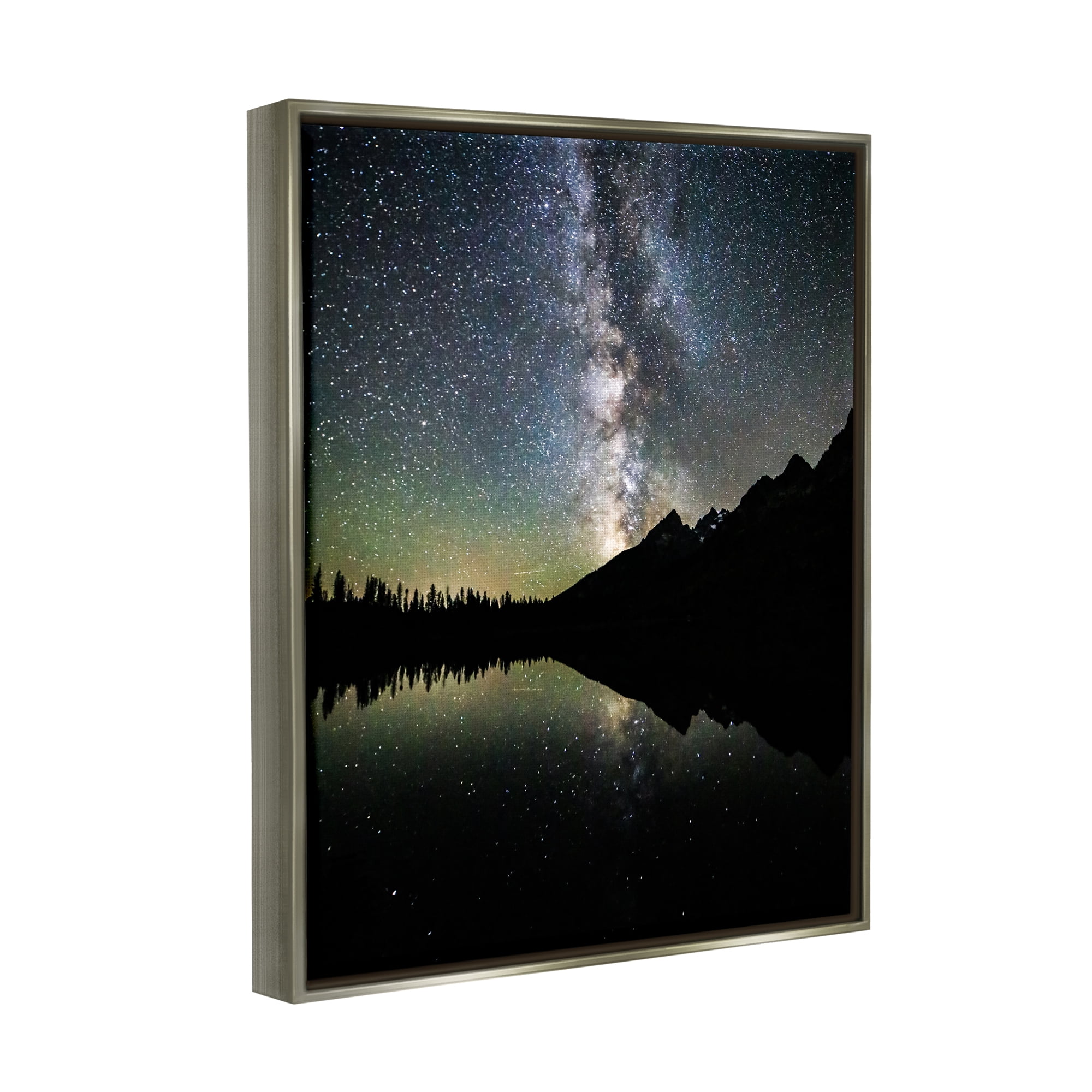 Stupell Industries Starry Sky Lake Reflection Landscape Photography Gray Floater Framed Canvas Art Print Wall Art, 17 x 21
