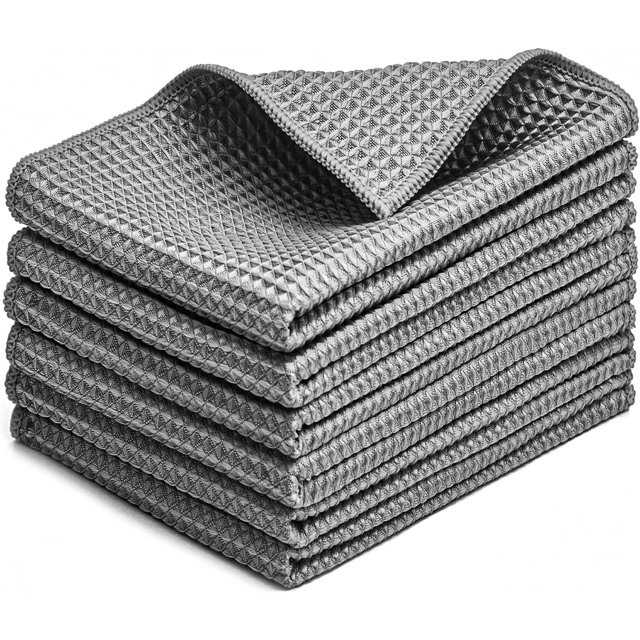 LAICAIW Microfiber Kitchen Dish Towels 6 Pack- 17 x 25\u201d Super Absorbent Kitchen Hand Dish Cloths, Lint Free & Quick Drying (Light Gray)