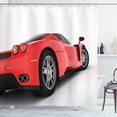 thumbnail image 1 of Ambesonne Modern Shower Curtain, Retro Wave Sport Car Artwork, 69"Wx70"L, White Black and Red, 1 of 3