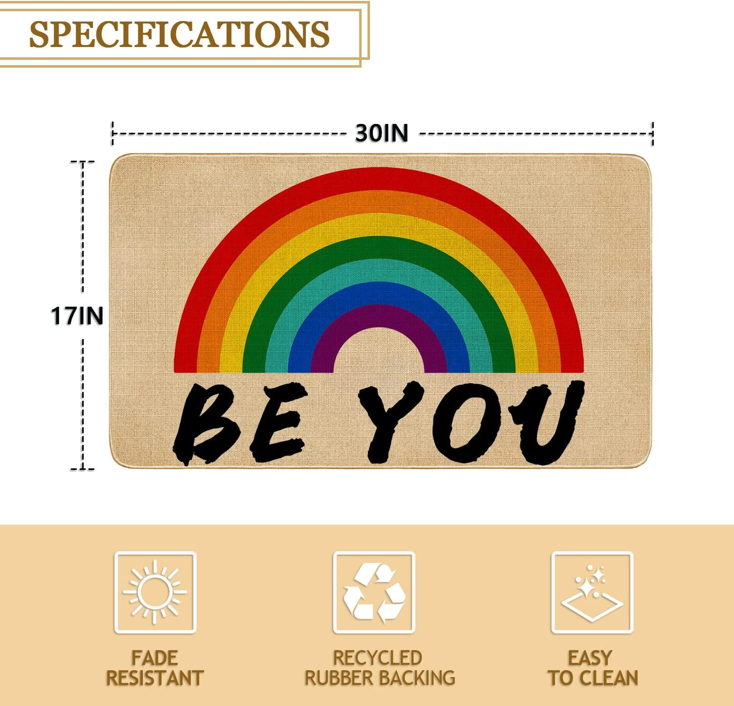 leevon Rainbow Doormat Outdoor Indoor,Cute Pride Door Mat Color Front Door Decor Mat Rug,Welcome Entrance Floor Mats,17 x 30 in, 17x30 inches