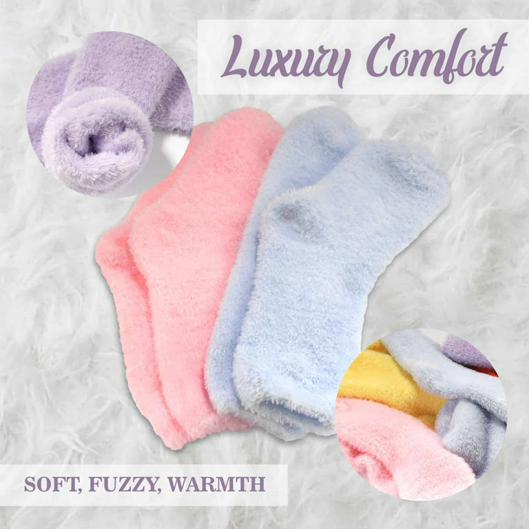 Women's Extra Large Fuzzy Soft Colored Cozy Plush Warm Fluffy Socks - White  - 4 Pairs