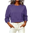 thumbnail image 4 of VEKDONE Cropped Knit Sweatshirts for Women Fall Long Sleeve Crewneck Loose Fit Crop Pullover Tops Fashion Solid Color Basic Sweatshirt Purple XL, 4 of 7