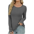 thumbnail image 2 of Maplenight Long Sleeve Thermal Shirts for Women Ribbed Knit Slim Fit Going Out Tops Basic T-Shirt with Thumb Holes Underscrubs Casual Fall Outfits, 2 of 7