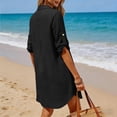 thumbnail image 6 of ClodeEU Women's Cotton Linen Lace Lapel V Neck Short Sleeve Shirt Dress,Casual Beach Cover Up Loose Dress Black,Women's Plus L, 6 of 8