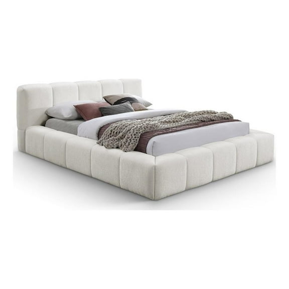 Pemberly Row Contemporary Soft Cream Chenille Fabric Queen Bed
