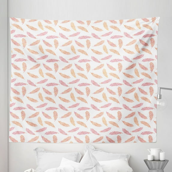 Spring Tapestry, Romantic Branches Minimal Leaves in Summer Colors on Plain Background, Fabric Wall Hanging Decor for Bedroom Living Room Dorm, 5 Sizes, Pink Apricot and White, by Ambesonne