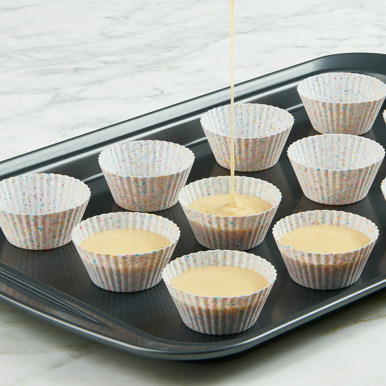 Trudeau Silicone 12 Count Standard Muffin Baking Cups Cake Pan, Multi-Color  Confetti, Dishwasher Safe 