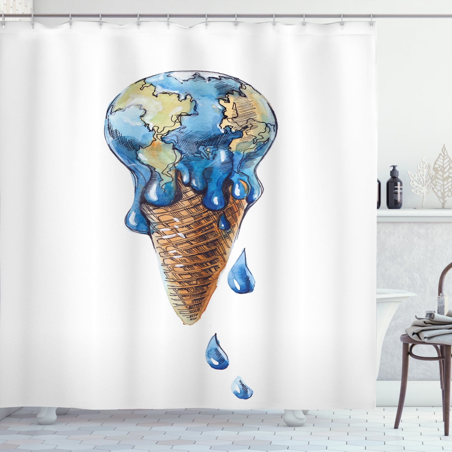 Ice Cream Shower Curtain, Ice Cream with Globe Earth Flavor