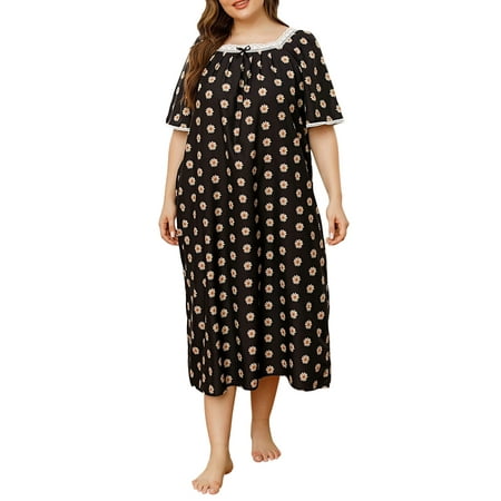 

Walmeck Women Lounger Dress Vintage Plus Size Loose Nightgowns Lounging Pyjamas