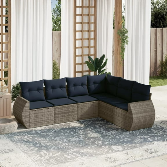 vidaXL 6 Piece Patio Sofa Set with Cushions Gray Poly Rattan