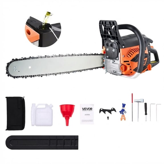 62 cc Gas Chainsaw, 20 inch Gas Powered Chainsaw, 3.8 HP Power Chain Saw with Non-Slip Handle, Gas-Powered Chainsaws with Dual Fuel Tanks, For Wood Cutting, Tree Trimming, and Land Clearing