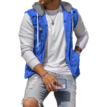 UKAP Men's With Pockets Hoodie Single Breasted Buttons Work Denim Jacket  Light Blue L | Walmart Canada