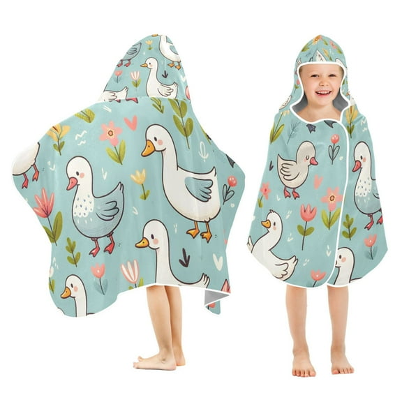 Cute Cartoon Goose Kids Hooded Beach Towel Baby Bath Poncho Towels with Hood Absorbent 50"x23.5" for Pool Swimming