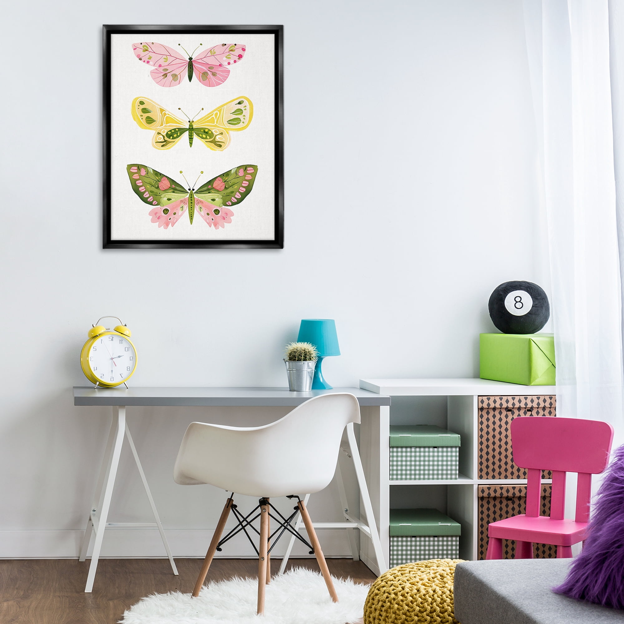 Stupell Industries Pastel Butterfly Trio Insects Painting Black Floater Framed Canvas Art Print Wall Art, 25 x 31
