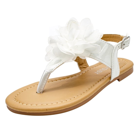 Xijirk Girls Sandals,Children Flat Bottomed Pin Toe Sandals Flower Beach Shoes for Little Girls Outer Wear Casual and Outdoor Comfortable Design,Toddler Sandals,White,5-5.5 Years
