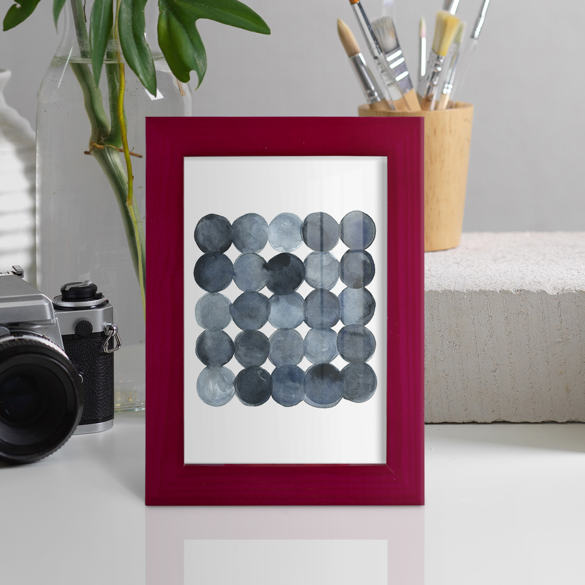 Blue Grey Density I -Framed Print w/glass-Cherry Red