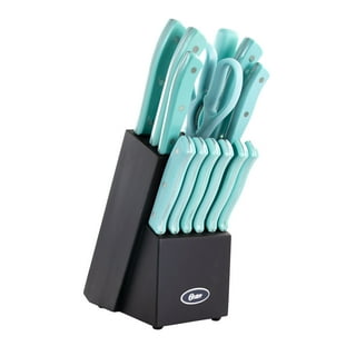 Oster Evansville 14 Piece Cutlery Set with Wood Block, Turquoise