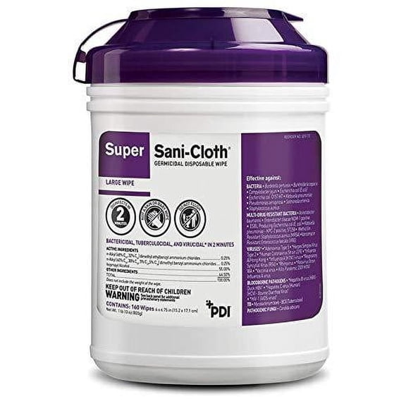 PDI Professional Disposables Q55172 Super Sani-Cloth Large Wipes 6" x 6.75" 160/Pk