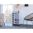 thumbnail image 2 of 32" H white bar-coffee cart, Kitchen or living room cabinet storage with with 4 wheels, with 6 bottle racks, a central shelf covered by 1 glass door, 1 support surface with aluminum front., 2 of 5