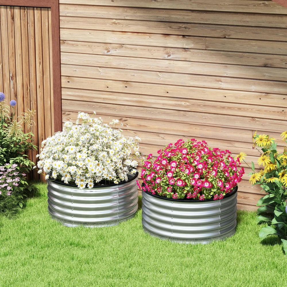 Topcobe Set of 2 Raised Garden Bed, Metal Planter Box with Safety Edging, Easy-to-assemble Stock Tank 3'x3'x1.4' Silver, Planters for Outdoor Plants, Raised Beds for Gardening
