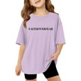 thumbnail image 3 of RMGVDSD Girl's Letter Print T Shirts Crewneck Short Sleeve Cute Tshirt Oversized Loose Fit Summer Tees Tops Casual T-Shirt Sports T-shirt Top For 11-12 Years, 3 of 7