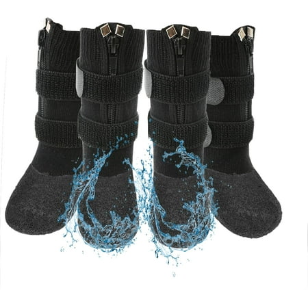 Waterproof Grip Dog Shoes Anti-Slip Dog Socks Boots Zipper Dogs Booties Paw Protectors for Hardwood Floor Indoor and Outdoor for Small Medium Large Dogs