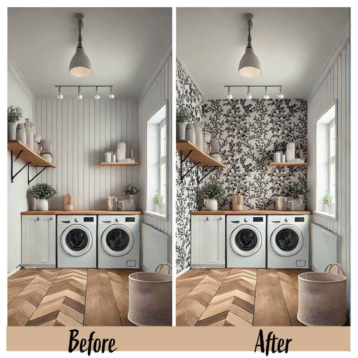 S4Sassy Peel and Stick Wall Covering, Botanical Branch Wallpaper Removable Wallwrap - Black Instant Wall Mural for Bedroom, Bathroom, Laundry Room, Closet Interior (25"x240" inch)