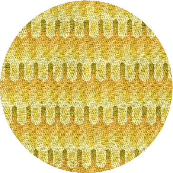 Ahgly Company Indoor Round Patterned Bold Yellow Area Rugs, 4' Round
