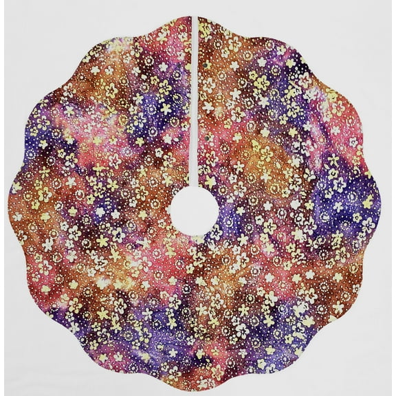 Batik Tie Dye Christmas Tree Skirt By Penny's Needful Things (Pink Purple Brown Floral) (Scalloped)