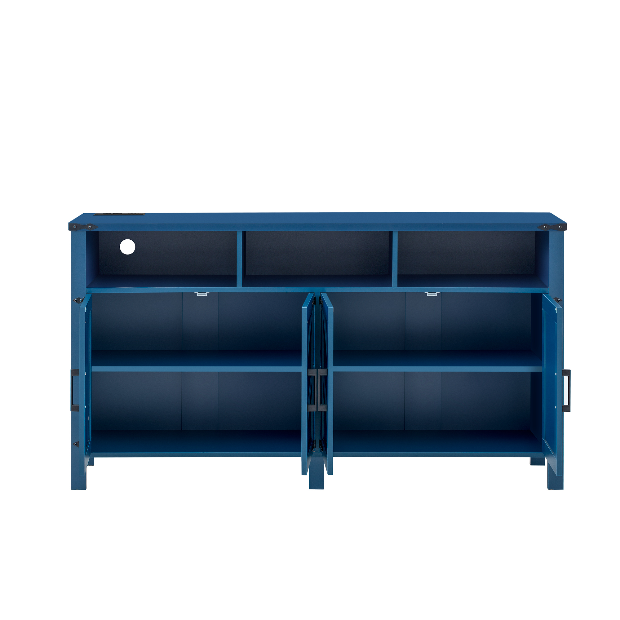 Euroco 59" Large Sideboard Buffet Cabinet with Storage, Wood Coffee Bar Station with Charging Station,Adjustable Shelves and Open Storage Shef for Living Room,Dining Room,Navy Blue