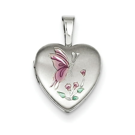 Sterling Silver Enamel Butterfly Flowers 12mm Heart Locket