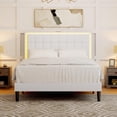 thumbnail image 7 of VanAcc Queen Size Bed Frame with LED Headboard, Linen Button Tufted Upholstered Platform Bed with USB Charging Station, Slats Support, White, 7 of 7