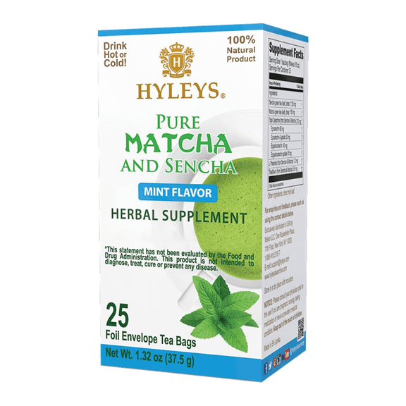 Hyleys Japanese Matcha Green Tea & Mint Blend - 25 Tea Bags for Wellness & Energy