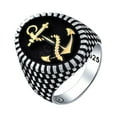 thumbnail image 2 of Bling Jewelry Mens Oval Signet Nautical Rope Anchor Ring Two Tone Sterling Silver Made In Turkey, 2 of 6