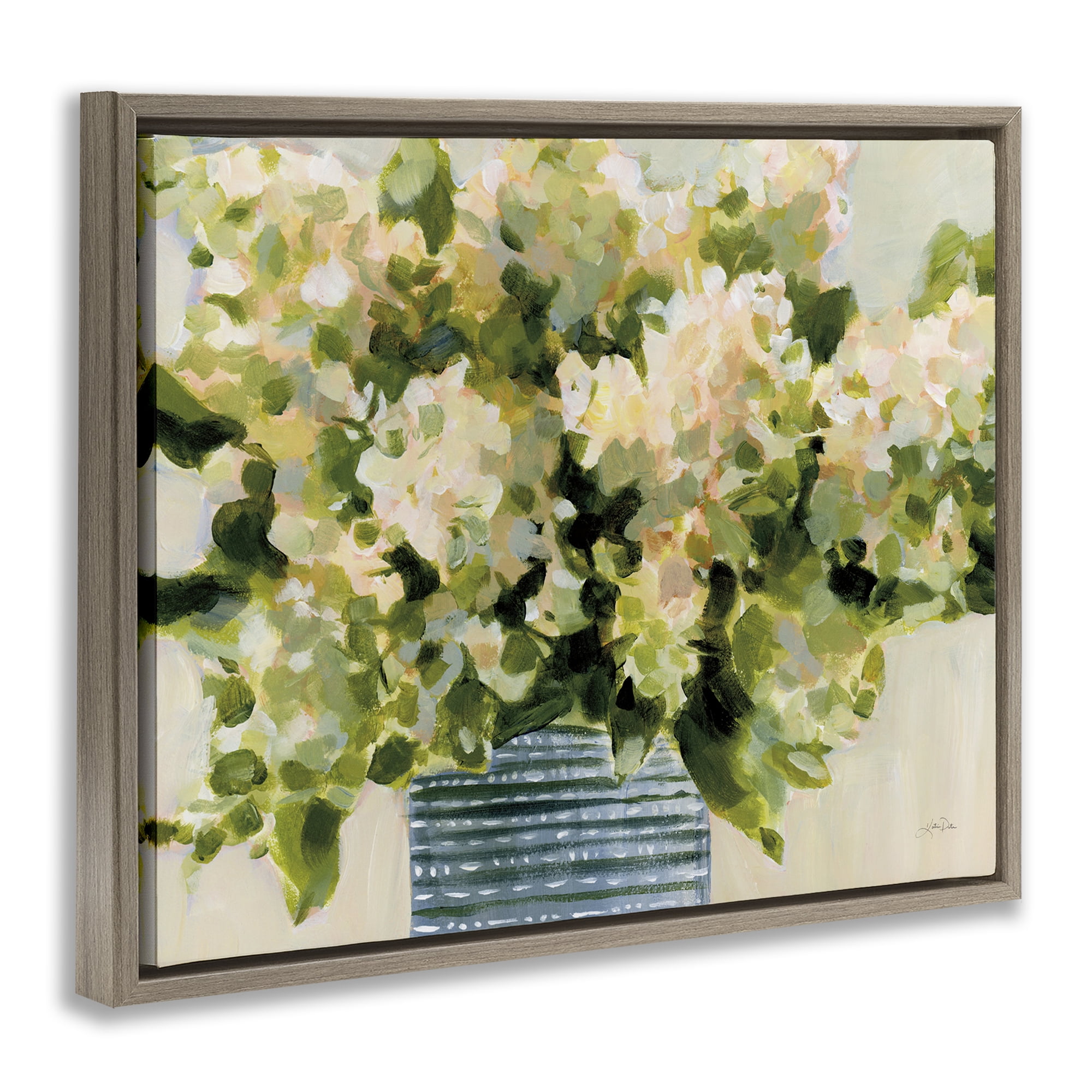Stupell Industries Dotted Hydrangeas Vase Plants & Flowers Painting Brown Floater Framed Canvas Art Print Wall Art, 31 x 25