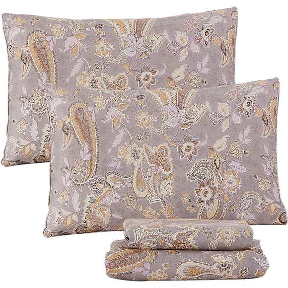 Huangxibin Ensemble de Draps Paisley de Luxe Grand Lit Chic Rouge et Or Floral Style Ferme Literie Élégante Paisley Rouge Ensemble de Literie Super Doux Hypoallergénique Drap-Housse à Poche Profonde, Format Grand Lit