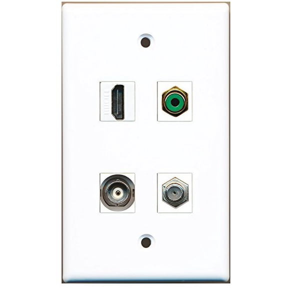 RiteAV - 1 Port HDMI 1 Port RCA Green 1 Port Coax Cable TV- F-Type 1 Port BNC Wall Plate